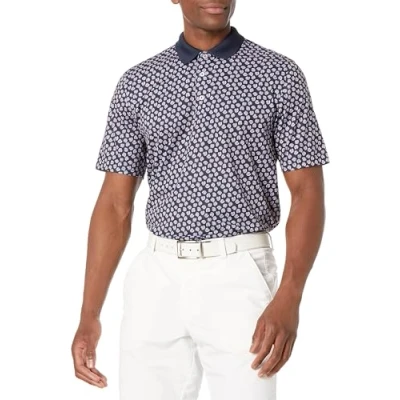 Abbildung von Amazon Essentials Herren Golf Poloshirt, Feuchtigkeitsableitend Schnell Trocknend, Kurzarm, Marineblau Muscheln, L