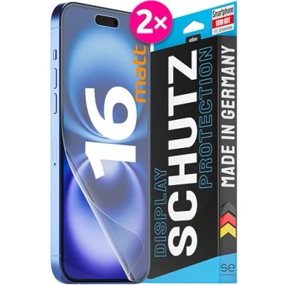 Abbildung von 2X se® 3D SCHUTZFOLIE Entspiegelt für Apple iPhone 16,Anti Staub, 100% Fingerabdruck &amp; FaceID kompatibel, einfache blasenfreie Installation, Ultra Klar, Stoß Kratzfest, aus Deutschland