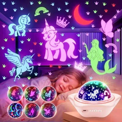 Abbildung von One Fire Nachtlicht Sternenhimmel Projektor Kinder,90 Lichtmodi Kinder Baby,360Drehung Kinder,Nachttischlampe Kinder,Einhorn Geschenke für Mädchen