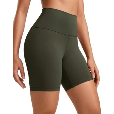 Abbildung von CRZ Yoga Butterluxe Damen Radlerhose Kurze Sporthose High Waist Sommer Shorts Laufshorts Fitness Hose 15cm Olivgrun 44