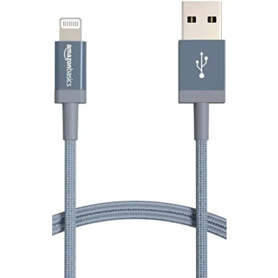 Abbildung von Amazon Basics Verbindungskabel Lightning auf USB A, Nylon umflochten, MFi zertifiziertes Ladekabel für iPhone, dunkelgrau, 1.8 m
