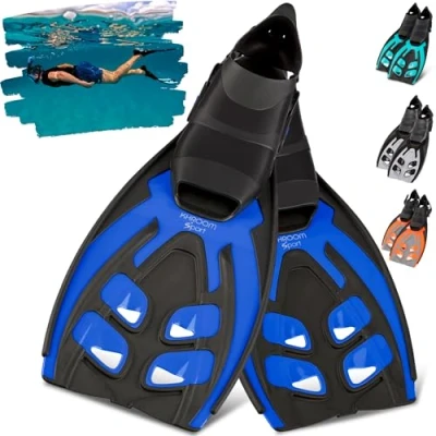 Abbildung von Khroom Flossen Erwachsene Gr. 36 47 Hochwertig, Made in Italy, Schwimmflossen zum Schnorcheln &amp; Tauchen, Unisex verstellbare Schnorchelflossen / Taucherflossen Damen Herren (Blau Schwarz, 41)