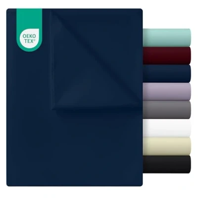Abbildung von Utopia Bedding Bettlaken ohne Gummizug Betttuch 266 x 259 cm Laken für Bett 150 200 Flaches Blatt weiche gebürstete Mikrofaser Marineblau
