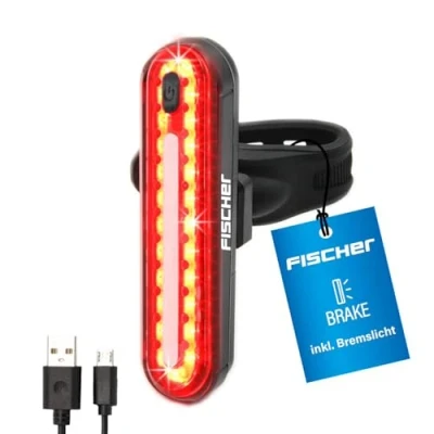 Abbildung von FISCHER rear, Fahrrad LED Akku Stableuchte STOP, 50 LEDs, Rücklicht mit Bremslicht, und USB Ladefunktion, Spritzwasserschutz nach IP44, StVZO zugelassen, Schwarz, water_resistant