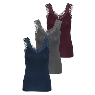 Abbildung von PIECES Damen PCBARBERA LACE TOP Spitzentop,3 Pack, Port Royale/3 PACK PAGEAN, XL