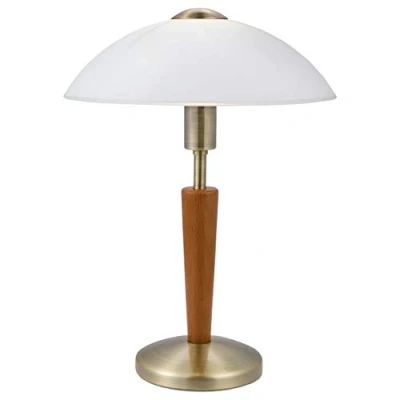 Abbildung von EGLO Tischleuchte Solo 1, 1 flammige Tischlampe, Material: Stahl, Holz, Farbe: Brüniert, Nussbaum, Glas: satiniert weiß, Fassung: E14, inkl. Touchdimmer