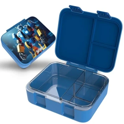 Abbildung von Jarlson® Brotdose Kinder mit Fächern MILI Lunchbox BPA frei Bento Box auslaufsicher Snackbox Jausenbox für Kindergarten und Schule 1000 ml Leichtgewicht (Roboter Blau)