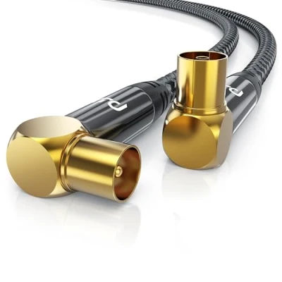Abbildung von CSL 5m HDTV Antennenkabel mit Braiding 8k 4k Antennenstecker (Winkel) zu Antennenkupplung 135Db 75 Ohm 90 Grad gewinkelt DVB T und T2 C S S2 Radio UKW DAB
