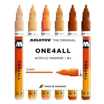 Abbildung von Molotow One4All 127HS Acryl Marker Wood Set (2,0 mm Strichstärke, hochdeckend und permanent, schnell trocknend, nachfüllbar, für fast alle Untergründe) 6 Stück sortiert