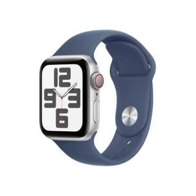 Abbildung von Apple Watch SE 2024 4G 40mm Silber (Blaues Silikon Armband M/L)