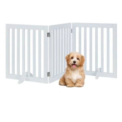 Abbildung von unipaws Treppenschutzgitter ohne Bohren mit Füßen, Absperrgitter Hund, Freistehendes Holz Hundetore Türgitter Hunde Hundegitter Schutzgitter treppe Hund kindergitter, weiß (3 Elemente, 61 cm hoch)