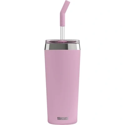 Abbildung von SIGG Helia Kaffeebecher to go (0.6 L), doppelwandig isolierter Thermobecher mit Glas Strohhalm, auslaufsicherer Tumbler aus Edelstahl für heisse &amp; kalte Getränke, Lingonberry