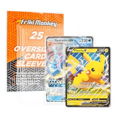 Abbildung von Sleeves für Jumbo XXL, Kartenhüllen, Kartenhüllen Karten im Format 150 x 205 mm, Format, kompatibel mit Pokemon Promo, Schutzhülle, Hüllenpackung 25 Stück
