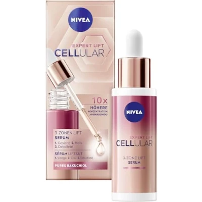 Abbildung von NIVEA Anti Age Serum, leichtes Serum für einen Lift Effekt im Gesicht, Hals und Dekolleté, straffendes Gesichtsserum mit Bakuchiol, Cellular Expert 3 Zonen (30 ml)