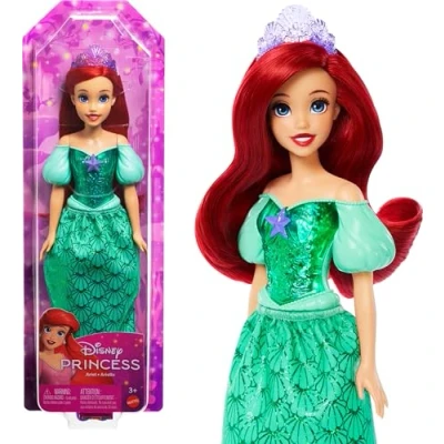 Abbildung von Mattel Disney Prinzessin Arielle Puppe, lange Haare zum Frisieren, beweglich, abnehmbare Schuhe und Diadem, Geschenke, Spielzeug ab 3 Jahre, HLW10