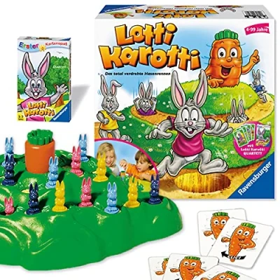 Abbildung von Ravensburger Lotti Karotti, Gesellschaftsspiel für Kinder und Erwachsene, 2 4 Spieler, ab Jahren, inklusive Karotti Quartett Kartenspiel, [Exklusiv bei Amazon]