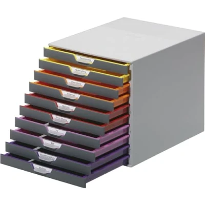 Abbildung von Durable Schubladenbox A4 (Varicolor) 10 Fächer für Dokumentenablage, mit Etiketten zur Beschriftung, mehrfarbig, 761027