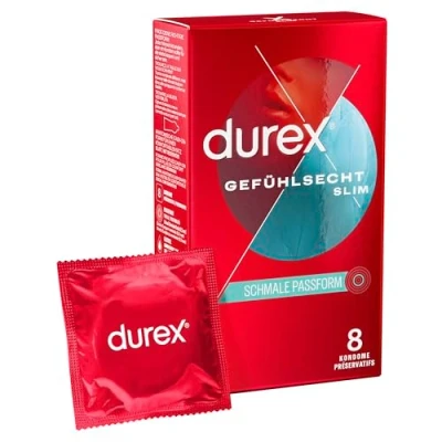 Abbildung von [NEU] Durex Gefühlsecht Slim Kondome Dünne mit schmaler Passform &amp; Silikongleitgel befeuchtet 8er Pack (1 x 8 Stück)