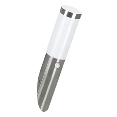 Abbildung von EGLO LED Außen Wandlampe Helsinki, 1 flammige Außenleuchte inkl. Bewegungsmelder, Sensor Wandleuchte aus Edelstahl und Kunststoff, Silber, weiß, Fassung: E27, IP44