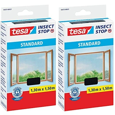 Abbildung von tesa® Insect Stop STANDARD Fliegengitter für Fenster Insektenschutz zuschneidbar Mückenschutz ohne Bohren Fliegen Netz anthrazit, 130 cm x 150 (2)