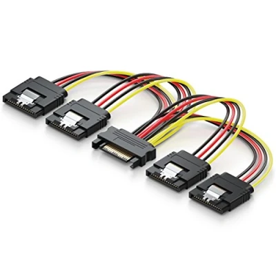 Abbildung von deleyCON 0,15m S ATA Strom Adapter Y 1x SATA Buchse zu 4x Stecker Internes HDD SSD Kabel Bis 4 Geräte mit versorgen Stromkabel