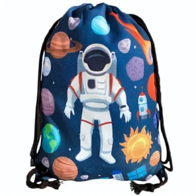 Abbildung von HECKBO Mädchen Jungen Kinder Turnbeutel Astronaut Weltraum für z.B. Sportkleidung &amp; Trinkflasche Kindergarten, Schule Freizeit Rucksack, Tasche, Sportrucksack, Sportbeutel, Gym