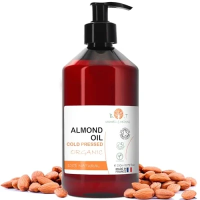 Abbildung von Mandelöl BIO Reines, Kaltgepresst, Natürlich. Kosmetik Massageöl, Haar und Bartöl, Körperöl, Anti Falten Gesichtsöl, Schwangerschaftsstreifen, Nägel, Baby, Scalp Oil 250 ml