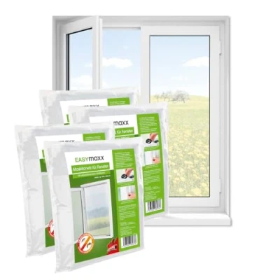 Abbildung von EASYmaxx Fliegengitter Fenster Moskitonetz, Montage ohne Bohren zuschneidbarer Insektenschutz bis 150 x 180 cm Mückenschutz Fliegennetz Klettband selbstklebend [4 Stück]