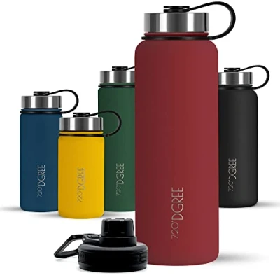 Abbildung von 720DGREE Edelstahl Trinkflasche Kinder 410ml “noLimit Auslaufsicher, für Kohlensäure, BPA Frei Thermosflasche, Isolierflasche mit Schraubverschluss Kindergarten, Schule, +Gratis Sportdeckel