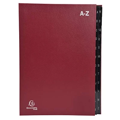 Abbildung von Exacompta 57225E Recycling Pultordner Ordonator aus extra starkem Karton 24 Fächer A Z für DIN A4 Sichtlöcher plastikverstärkte Taben Ordnungsmappe Fächermappe Registermappe rot