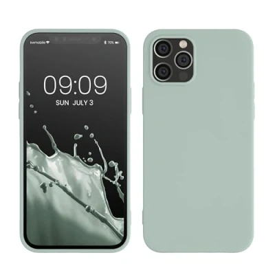 Abbildung von kwmobile Hülle kompatibel mit Apple iPhone 12 / Pro weiches TPU Silikon Case Cover geeignet für kabelloses Laden Rainwashed Grün