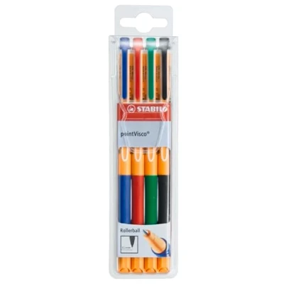 Abbildung von Tintenroller STABILO pointVisco 4er Pack blau, rot, grün, schwarz