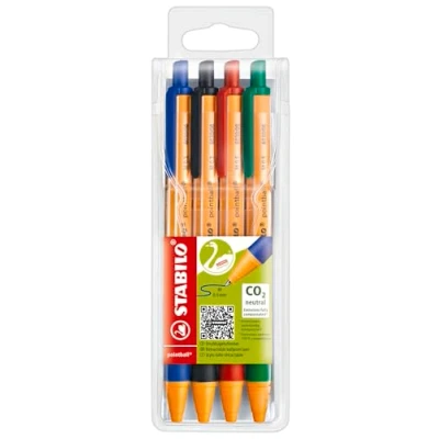 Abbildung von Druck Kugelschreiber STABILO pointball 4er Pack blau, schwarz, rot, grün