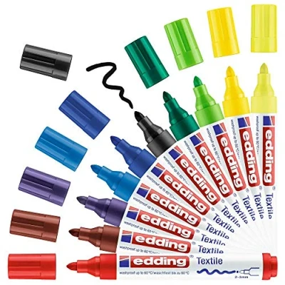 Abbildung von edding 4500 Textilmarker 10 Farben im Set (Basic) Rundspitze 2 3 mm Textilstifte waschmaschinenfest (60 C) zum Stoff bemalen Stoffmalstift