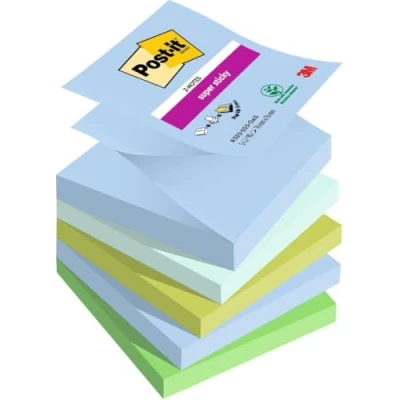 Abbildung von Post it Super Sticky Z Notes Oasis Collection, Packung mit 5 Blöcken, 90 Blatt pro Block, 76 mm x mm, Blau, Grün Extra stark klebende Notizzettel für Notizen, To Do Listen und Erinnerungen
