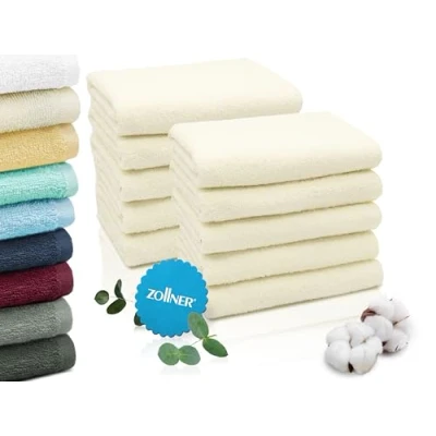 Abbildung von ZOLLNER 10er Set Handtücher in 50x100 cm saugstarke und weiche Duschtücher beige mit praktischem Aufhänger waschbar bis 60C Baumwolle Hotelqualität