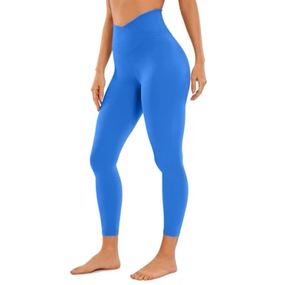 Abbildung von CRZ Yoga Damen Butterluxe Cross Waist Workout Leggings V High Waisted Bauchkontrolle Gym 64cm Funkelndes Blau 38