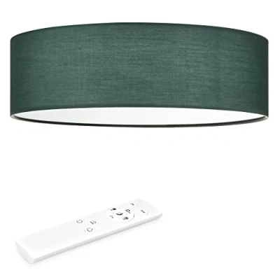 Abbildung von Navaris LED Deckenleuchte 40 cm Rund Design Stoff Bezug Dunkelgrün Deckenlampe Licht Dimmbar mit Farbtemperaturwechsel und Fernbedienung max 22 Watt 970 Lumen