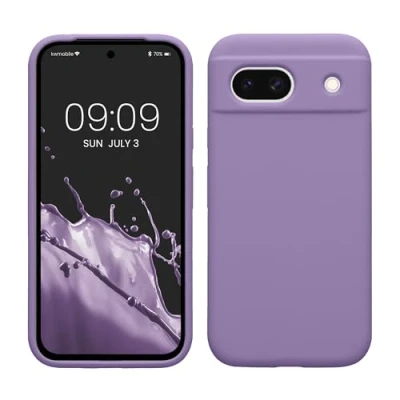 Abbildung von kwmobile Hülle kompatibel mit Google Pixel 8a Silikon Handy Case Handyhülle weiche Oberfläche kabelloses Laden Veilchen Lila