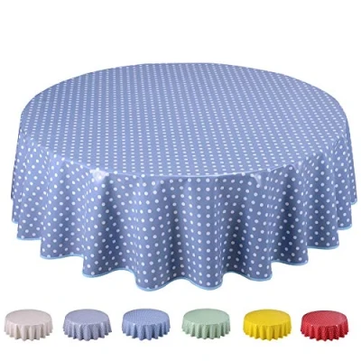 Abbildung von Wachstuch Tischdecke Abwaschbar Rund 140cm Kleine Tupfen (Blau Grau)