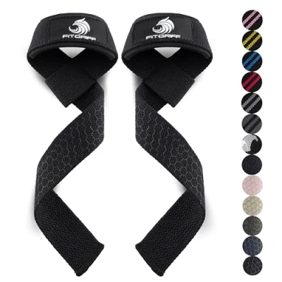 Abbildung von Fitgriff® Zughilfen (gepolstert) für Krafttraining, Bodybuilding, Fitness Kreuzheben Gurte Lifting Straps Frauen und Männer (Original Black, Silicone)