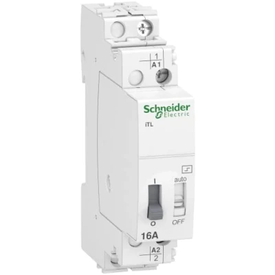 Abbildung von Schneider Electric Fernschalter iTL, 1P, 1S, 16A, Spule 110 VDC, 230 240 VAC 50 60Hz, 40 W, 250 V, Weiss, A9C30811