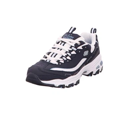 Abbildung von Skechers Damen D&#039;lites Biggest Fan Sneaker, Navy Trubuck White Mesh Carolina Blue Trim, 38 EU