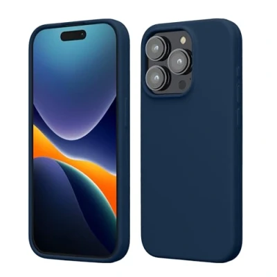 Abbildung von kwmobile Handyhülle für iPhone 15 Pro Hülle, Case Hülle Silikon kabelloses Laden Marineblau
