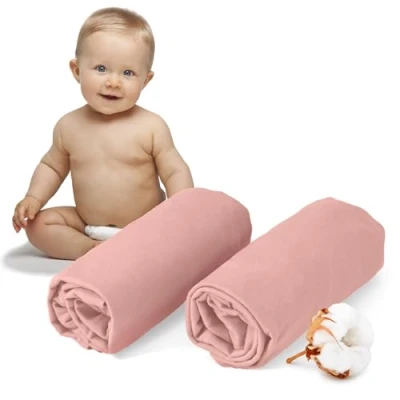 Abbildung von Dreamzie 2er Set Spannbettlaken 40x90 cm Oeko Tex Zertifiziert, 100% Baumwolle, atmungsaktives Spannbetttuch Jersey Baby, 150 g/m² Rosa