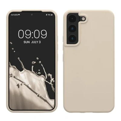 Abbildung von kwmobile Schutzhülle kompatibel mit Samsung S22 Hülle Silikon Case Handyhülle weiche Oberfläche kabelloses Laden Creme