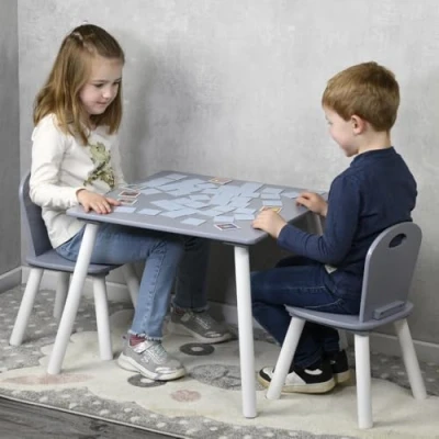 Abbildung von Kesper Kindertisch mit 2 Stühlen, Material: Faserplatte, Maße: 55 x 45 cm, Farbe: Weiß, Grau 17732 13