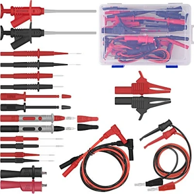 Abbildung von HANDSKIT Messleitungen, Multimeter Kit für elektronische professionelles Digitalmultimeter Zubehörset mit Messverlängerung, Krokodilklemmen, Prüfspitzen und Mini Kolbenhaken, 22 teilig
