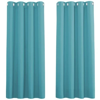 Abbildung von PONY DANCE Verdunkelungsvorhang Kinderzimmer Ösenschal 2er Set Wärmeisolierende Vorhänge Kurz Blickdicht Thermogardinen Hitzeschutz, H 137 x B 117 cm, Hellblau