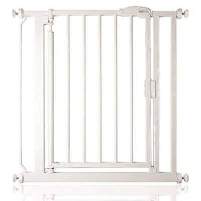 Abbildung von Safetots Druckmontage Selbstschließendes Treppengitter, Schmal, 68,5 cm 75 cm, Weiß, Automatisch schließendes Babygitter, Sicherheitsbarriere für Kleinkinder, Einfache Installation